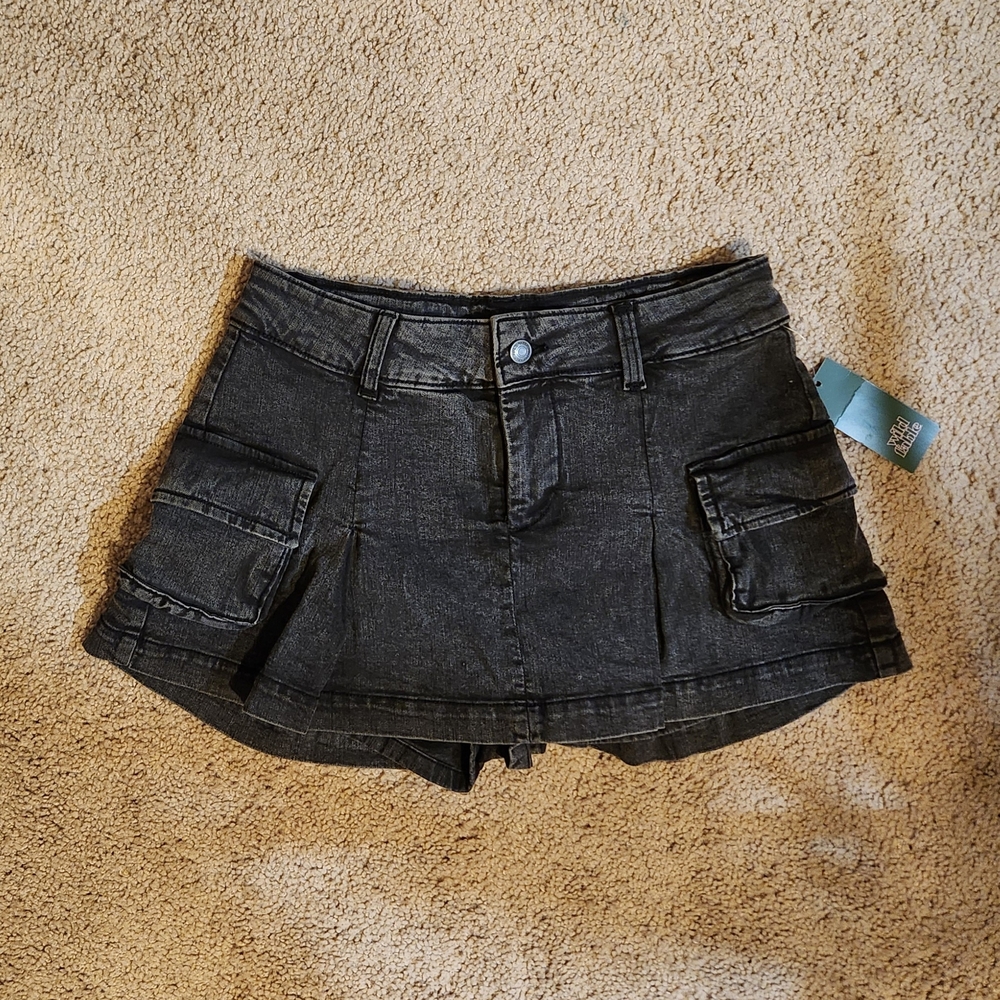 Black denim skort